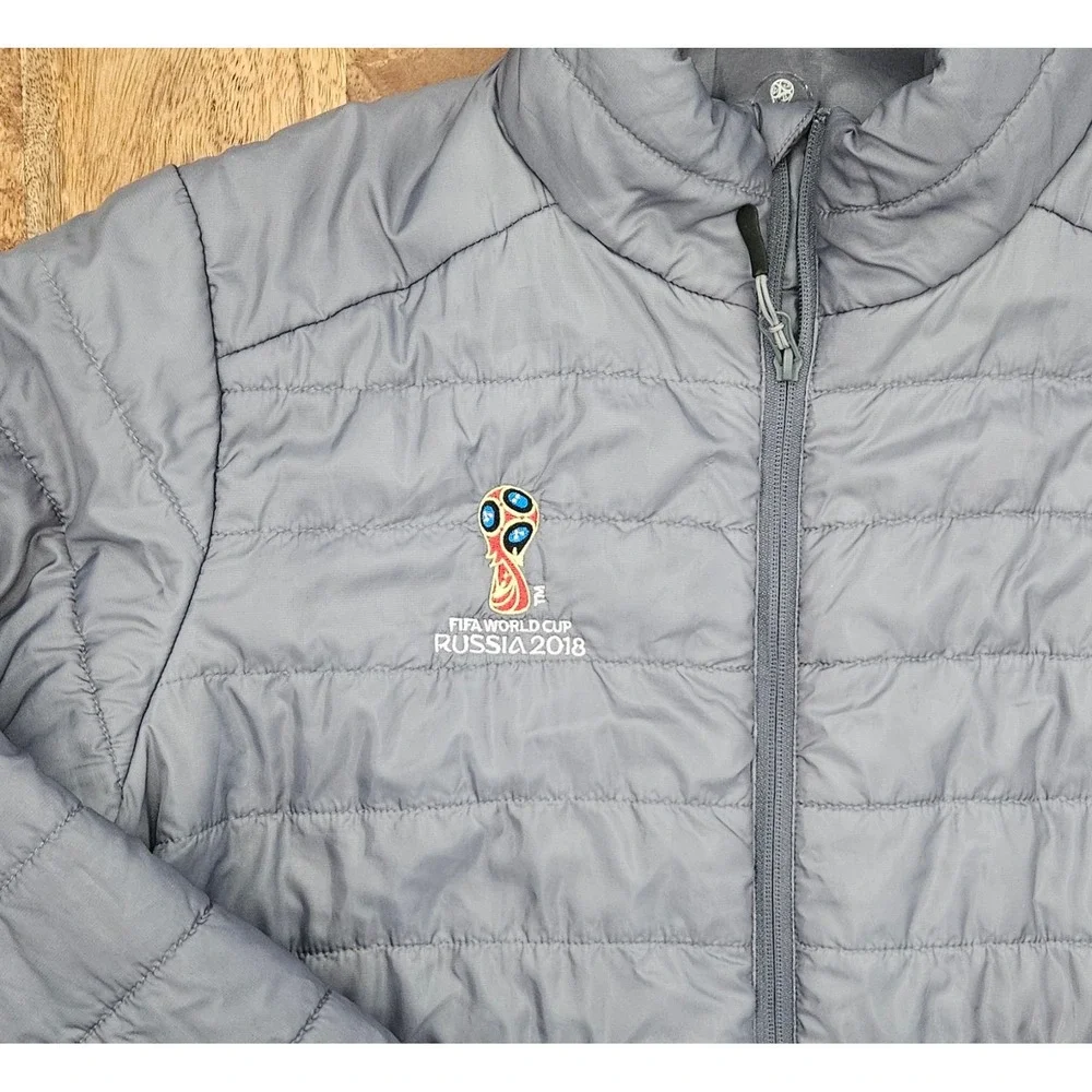 FIFA World Cup Russia 2018 Puffer Jacket Mens Large Gray Lightweight Full Zip